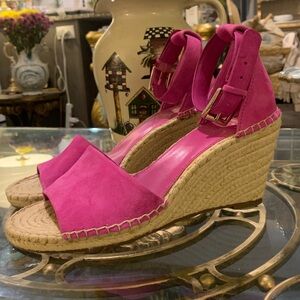 NEW Vince Camuto Leera Hot Pink Suede Wedge Sandals Size 10 M